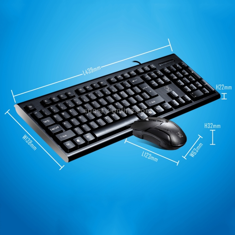 Chasing Leopard Q9 1600 DPI Teclado de oficina para juegos con textura de cuadrícula con cable profesional + Kit de mouse óptico (negro) - 9