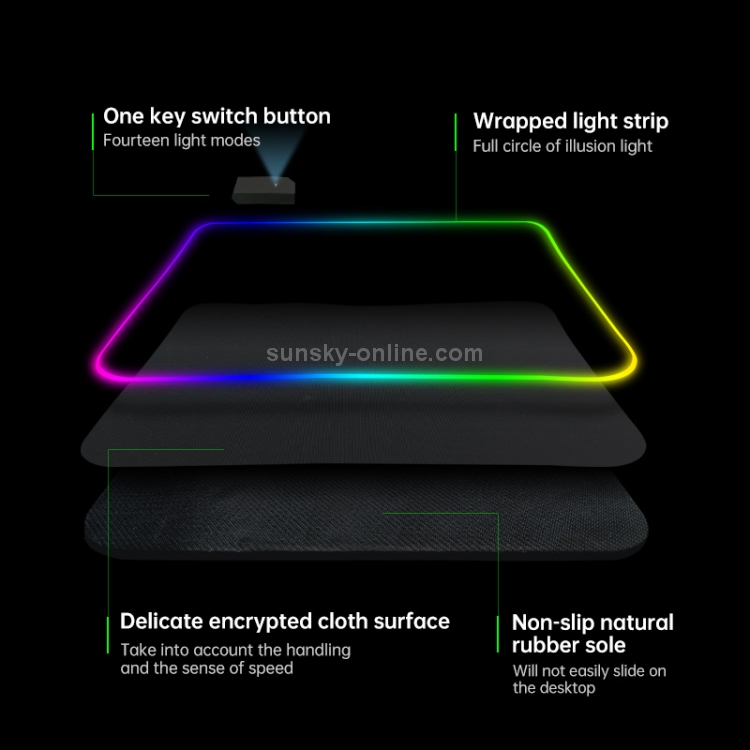 Colorido LED LED Cerradura de engrosamiento del teclado Juego de la almohadilla del mouse, Tamaño: 800 x 300 x 4 mm - 2