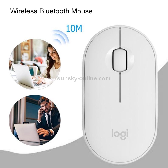 Logitech Pebble Cobblestone Shape Thin 3 teclas 1000DPI Mute Wireless Bluetooth Optical Mouse, alcance inalámbrico: 10 m (blanco) - 11