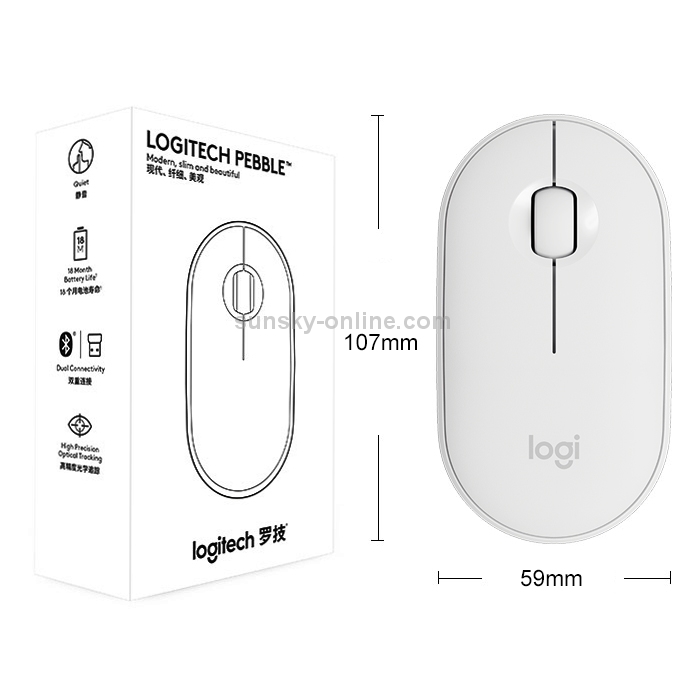 Logitech Pebble Cobblestone Shape Thin 3 teclas 1000DPI Mute Wireless Bluetooth Optical Mouse, alcance inalámbrico: 10 m (blanco) - 4