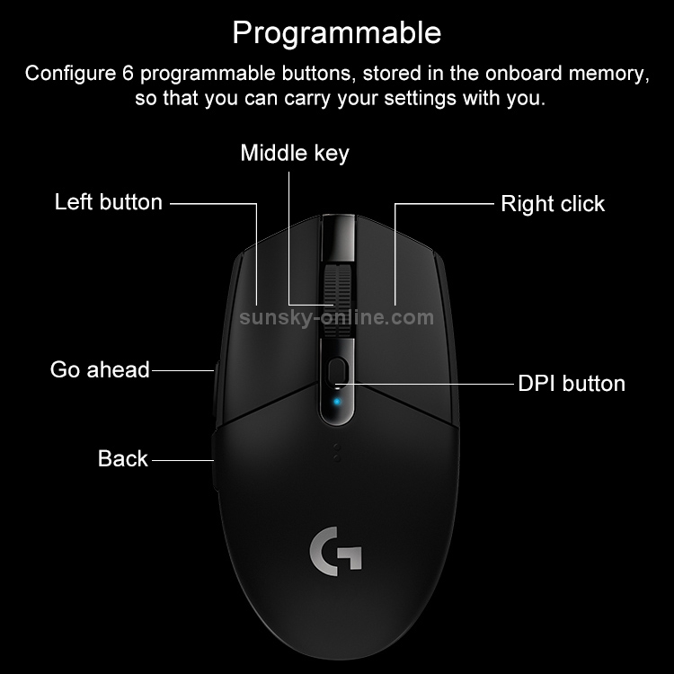 Logitech G304 LIGHTSPEED 12000 DPI 6 프로그래밍 가능 버튼 HERO 센서 무선 게임 마우스 (검정색)