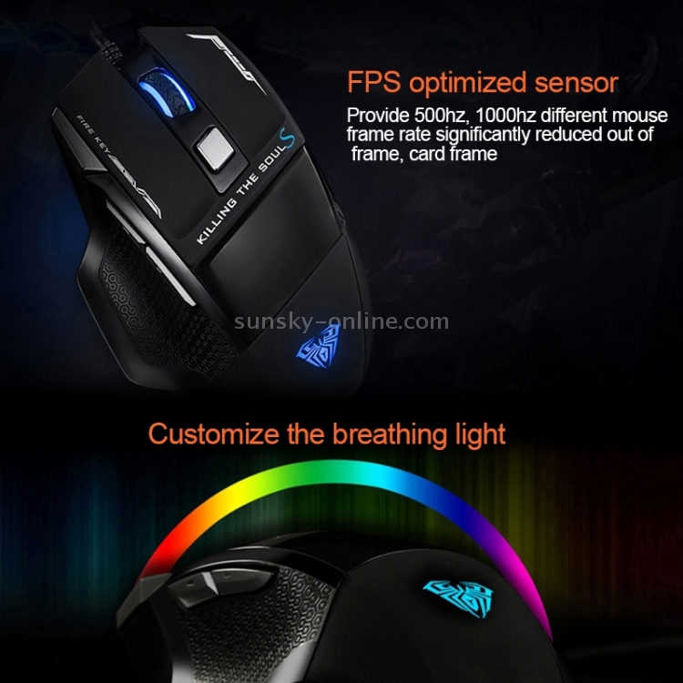 AULA Series SoulKiller II Colorful Light 7D Optical Competitive USB Wired Game Mouse, resolución máxima de 3500 DPI (negro) - 5