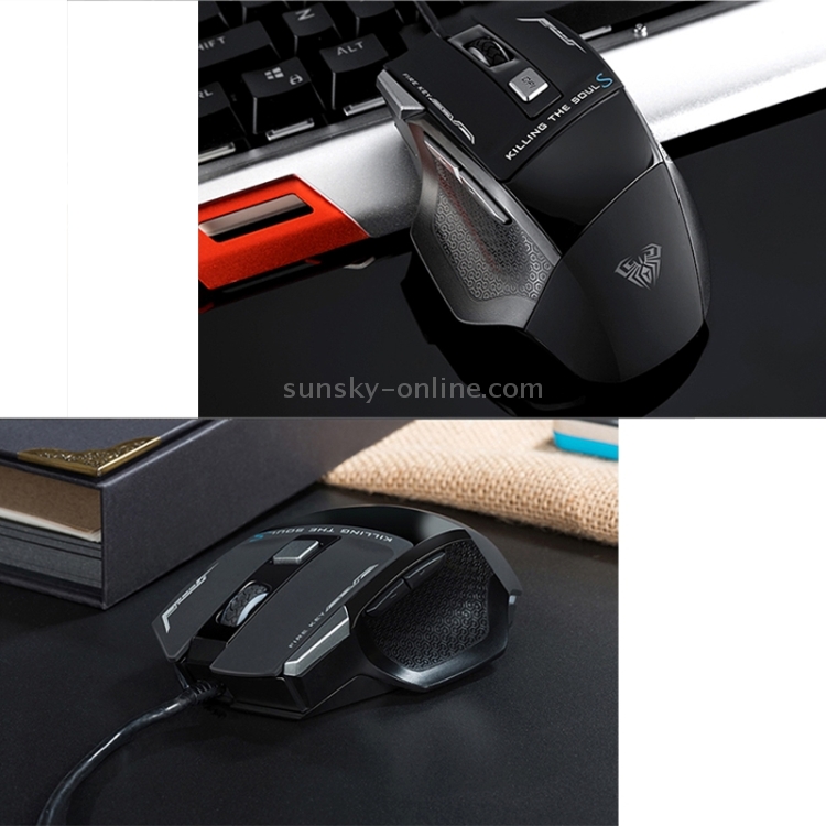 AULA Series SoulKiller II Colorful Light 7D Optical Competitive USB Wired Game Mouse, resolución máxima de 3500 DPI (negro) - 9
