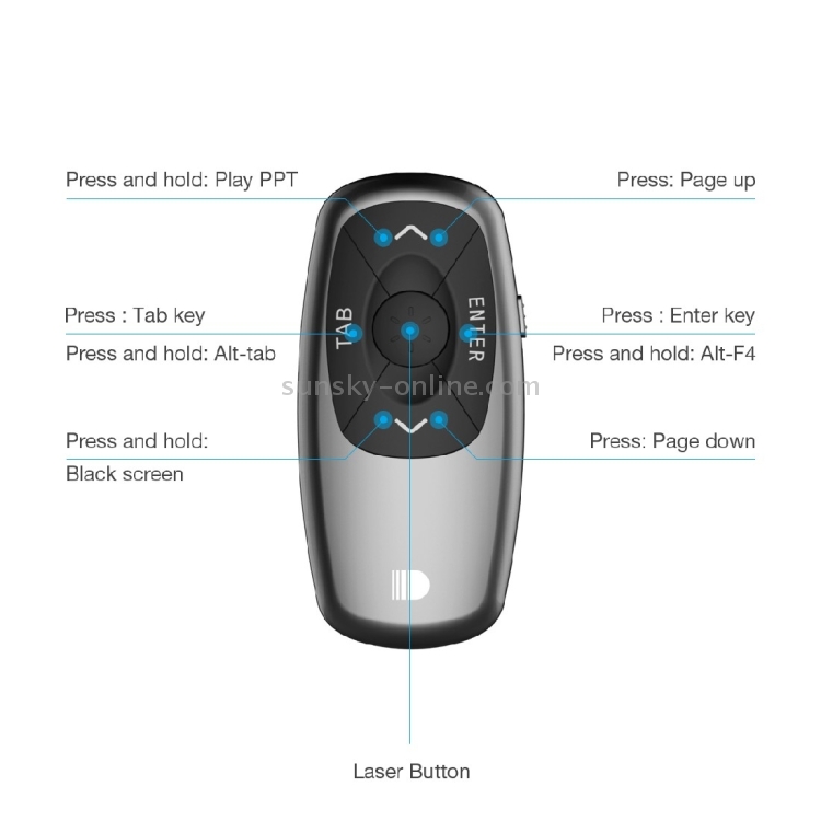 Doosl DSIT011 2.4GHz Mini control remoto recargable para presentaciones de PowerPoint, distancia de control: 100 m (negro) - 3