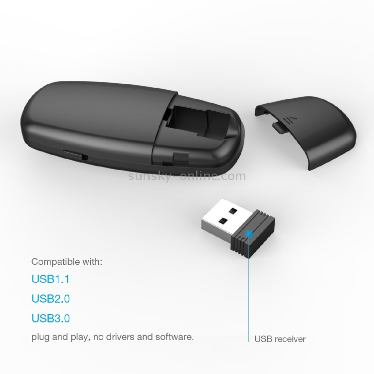 Doosl DSIT011 2.4GHz Mini control remoto recargable para presentaciones de PowerPoint, distancia de control: 100 m (negro) - 5