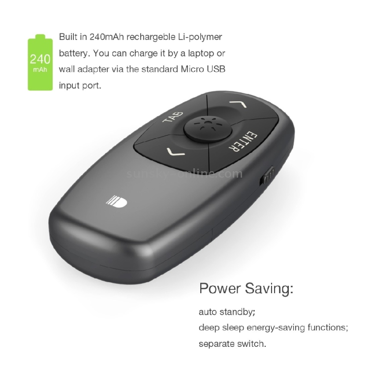 Doosl DSIT011 2.4GHz Mini control remoto recargable para presentaciones de PowerPoint, distancia de control: 100 m (negro) - 7