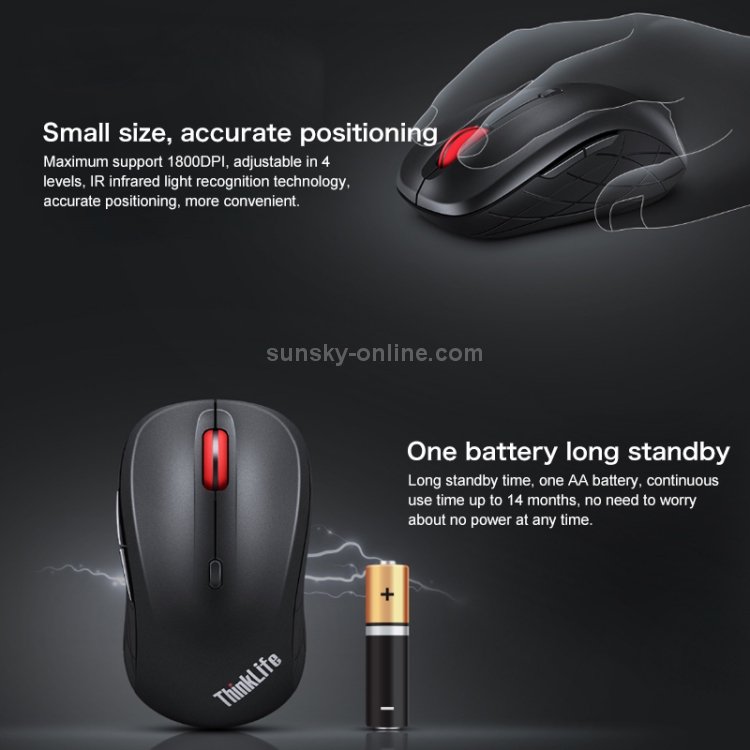 Ratón inalámbrico Bluetooth silencioso de modo dual Lenovo ThinkLife (negro) - 8