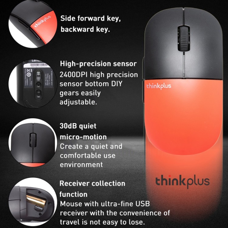 Ratón inalámbrico Lenovo thinkplus E3 Simple Office Mute (negro) - 4