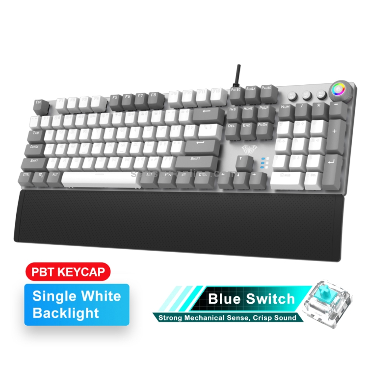 AULA F2088 PBT Keycap 108 Keys White Backlight Mechanical Blue Switch Wired Gaming Keyboard(Black White) - 1