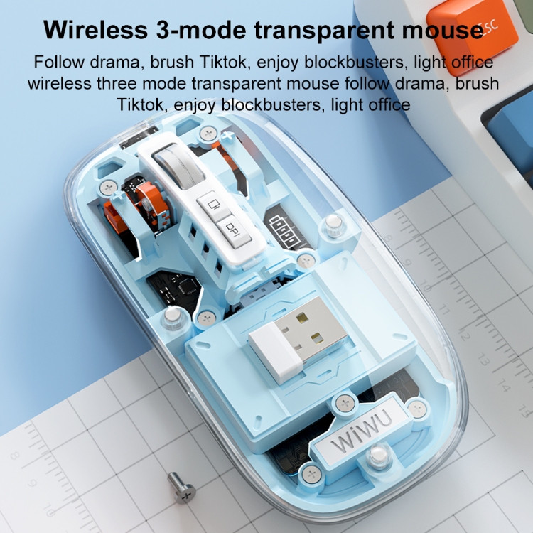 WIWU Crystal Wireless Mouse WM105 Ratón inalámbrico silencioso recargable de tres modos (azul) - B1
