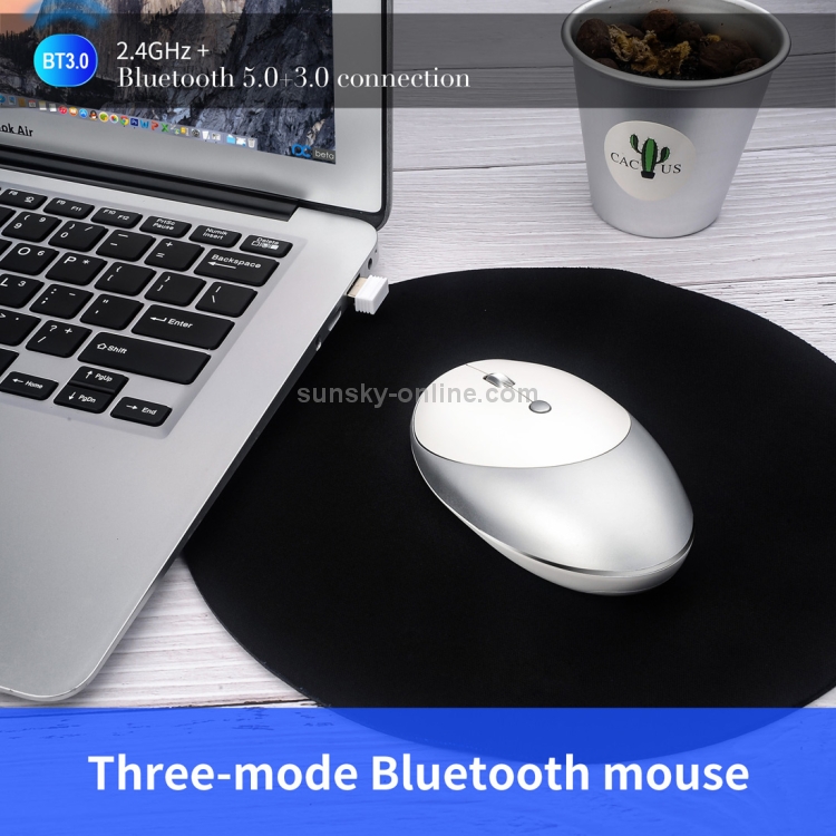 HXSJ T36 2.4G Bluetooth 5.0 + 3.0 Ratón inalámbrico Bluetooth de diseño silencioso de tres modos (plateado) - 1