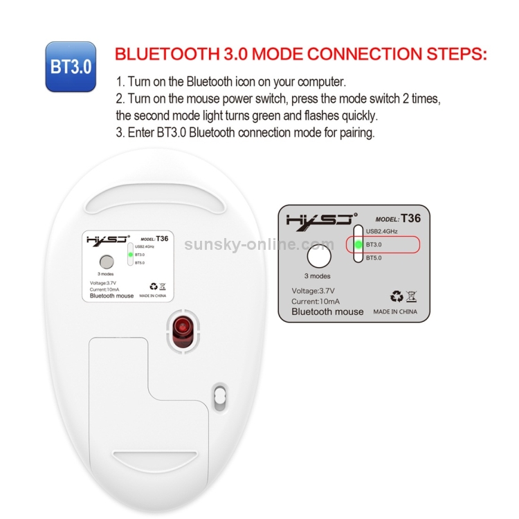 HXSJ T36 2.4G Bluetooth 5.0 + 3.0 Ratón inalámbrico Bluetooth de diseño silencioso de tres modos (plateado) - 10
