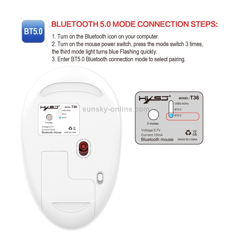 HXSJ T36 2.4G Bluetooth 5.0 + 3.0 Ratón inalámbrico Bluetooth de diseño silencioso de tres modos (plateado) - 9