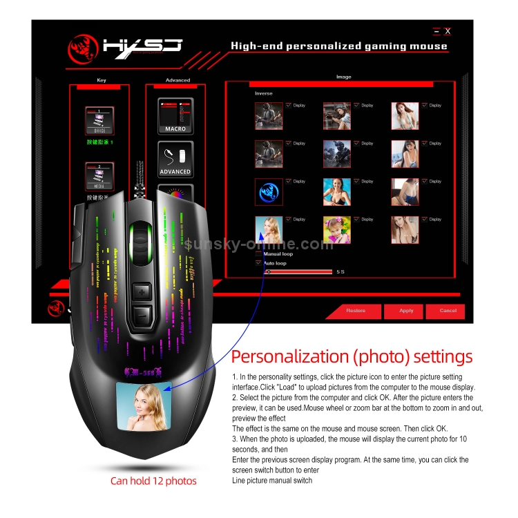 HXSJ J500 7 Teclas RGB Pantalla de visualización programable Ratón con cable para juegos - 7