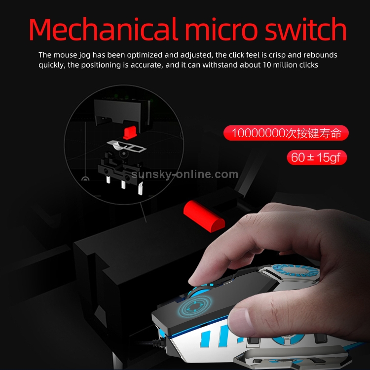 HXSJ J700 Mouse con cable para juegos de deportes electrónicos programable con iluminación colorida - 7