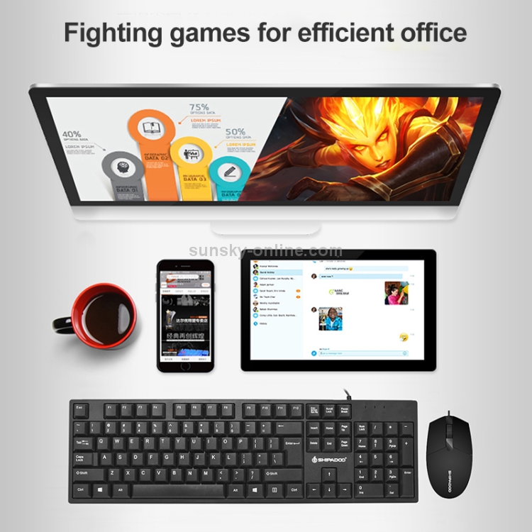 SHIPADOO D160 General Gaming Office Business Teclado com fio e conjunto de  mouse interface USB