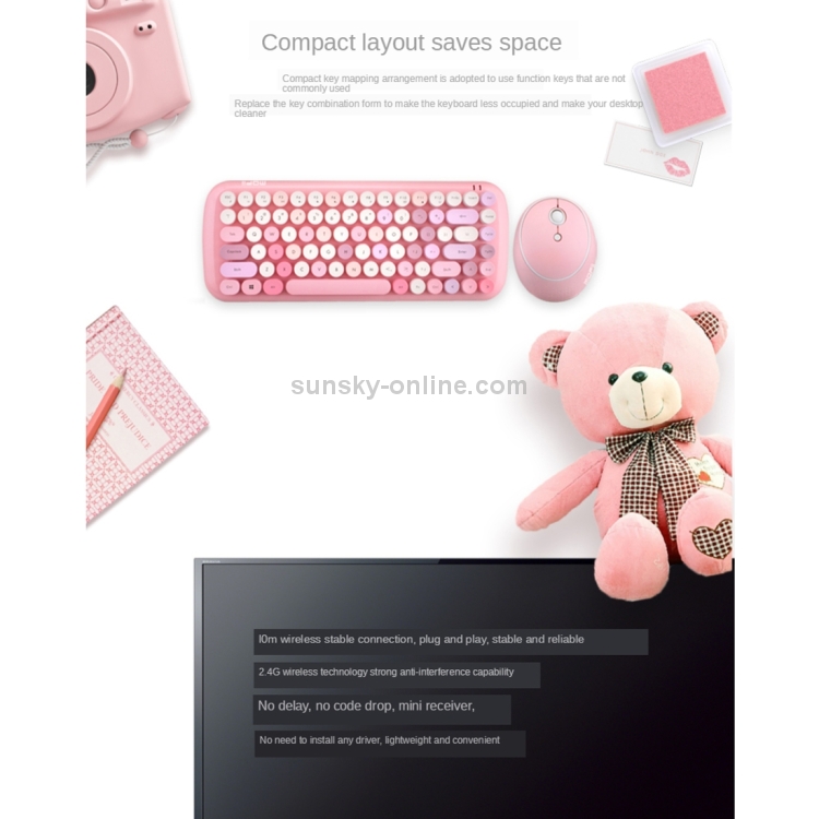 Mofii CADNY Pink Girl Heart Mini Mixed Color Wireless Keyboard Mouse Set (Light Blue) - 2