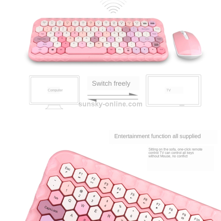 Mofii Honey Keyboard Mouse Combo Wireless 2.4G Mixed Color 83 Key Mini  Keyboard Mouse Set with Honeycomb Key Caps for Girl Pink…