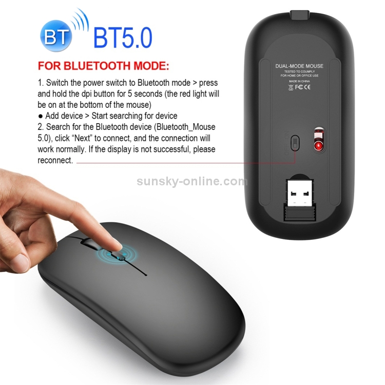 Souris d'ordinateur portable Bluetooth sans fil rechargeable double mode  HXSJ M90 2,4 GHz ultra