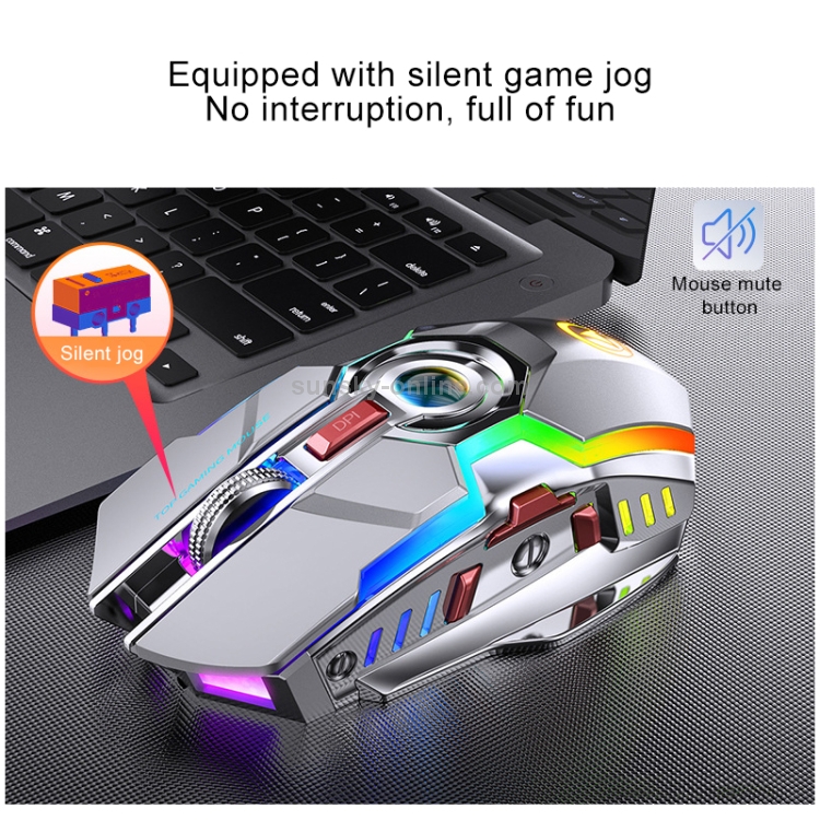 YINDIAO A5 2.4GHz 1600DPI 3 modos, ajustable, recargable, RGB Light Wireless Silent Gaming Mouse (gris) - B2