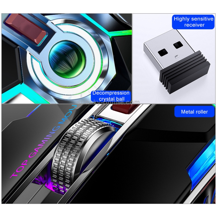 YINDIAO A5 2.4GHz 1600DPI 3 modos, ajustable, recargable, RGB Light Wireless Silent Gaming Mouse (gris) - B4