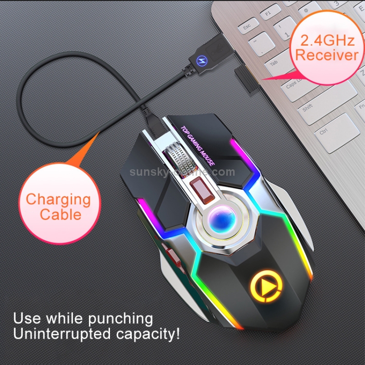 YINDIAO A5 2.4GHz 1600DPI 3 modos, ajustable, recargable, RGB Light Wireless Silent Gaming Mouse (gris) - B5