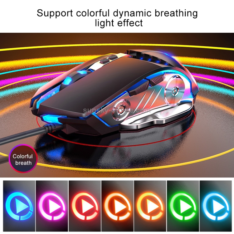 YINDIAO G3PRO 3200DPI 4 modos Ajustable 7 teclas RGB Light Silent Wired Gaming Mouse (Negro) - B5