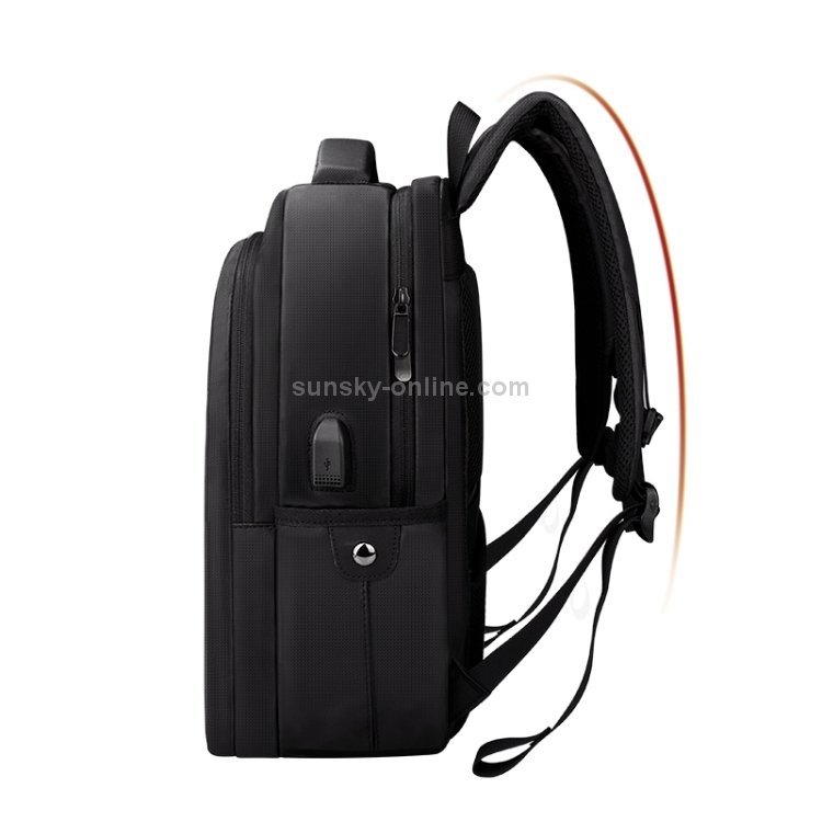 Mochila para portátil impermeable de poliéster para portátiles de menos de 15 pulgadas, con interfaz USB, correa para el maletero (negro) - 1