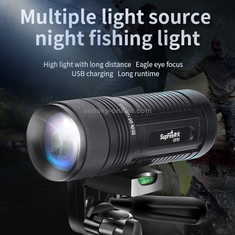 SupFire GF01 Multiple Light Source Aluminum Alloy Shell USB Charging  Waterproof Night Fishing Flashlight