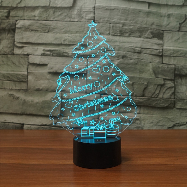 Christmas Tree Shape 3D Colorful LED Vision Light Table Lamp, Crack Remote  Control Version