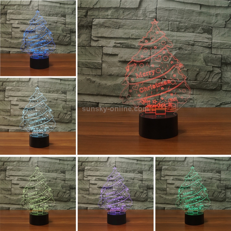 Christmas Tree Shape 3D Colorful LED Vision Light Table Lamp, Crack Remote  Control Version