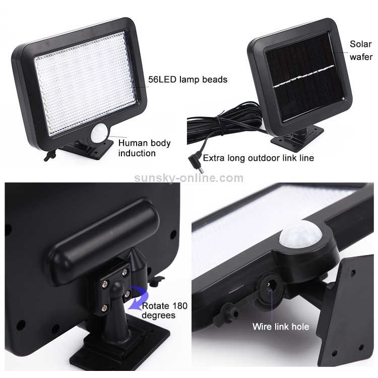 Solar Wall Light 56 LED Separate Human Body Induction Garden Light ...