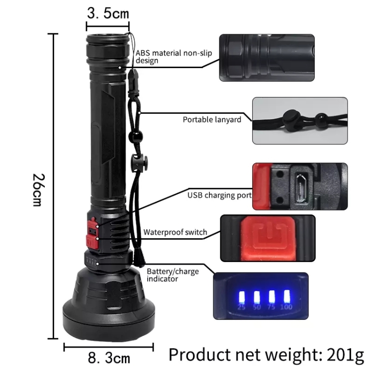 L-822 Projecteur rechargeable USB Mini lampe de poche LED portable