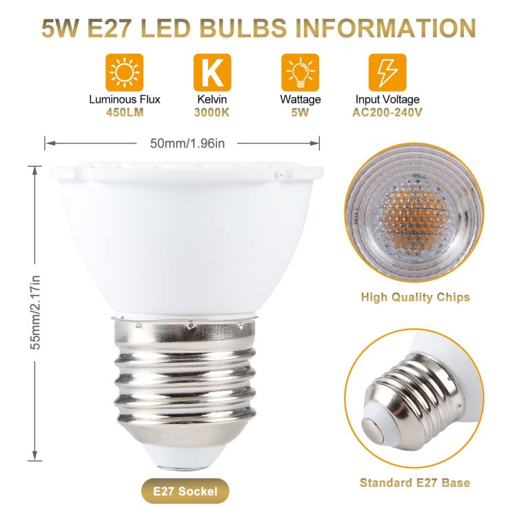 Ampoule spot LED 5W GU10 angle étroit 38 degrés faible consommation LUMIÈRE  CHAUDE 3000K