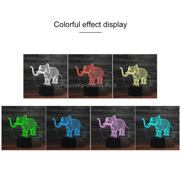 Lampada da tavolo a forma di elefante 3D con luce di visione a LED colorati,  versione touch di ricarica