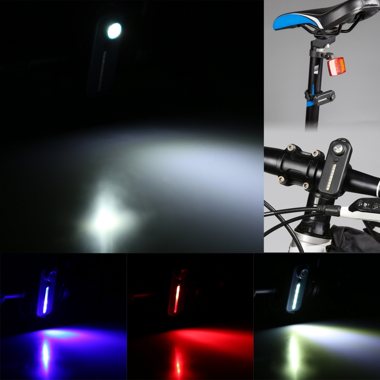 W-014 6 Lamp Beads USB-C / Type-C Rechargeable Red and Blue Warning Bicycle Tail Light - 6