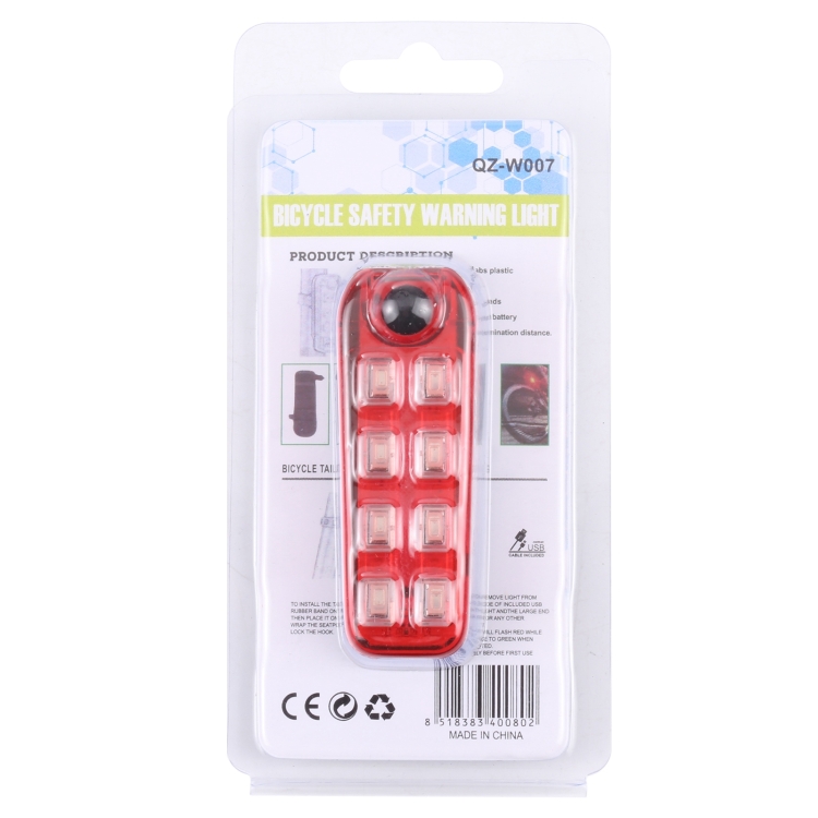 QZ-W007 8 x SMD Rechargeable Red and Blue Bicycle Safety Warning Tail Light - 4