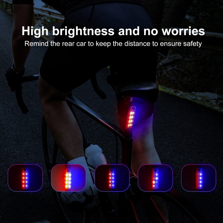QZ-W007 8 x SMD Rechargeable Red and Blue Bicycle Safety Warning Tail Light - 6