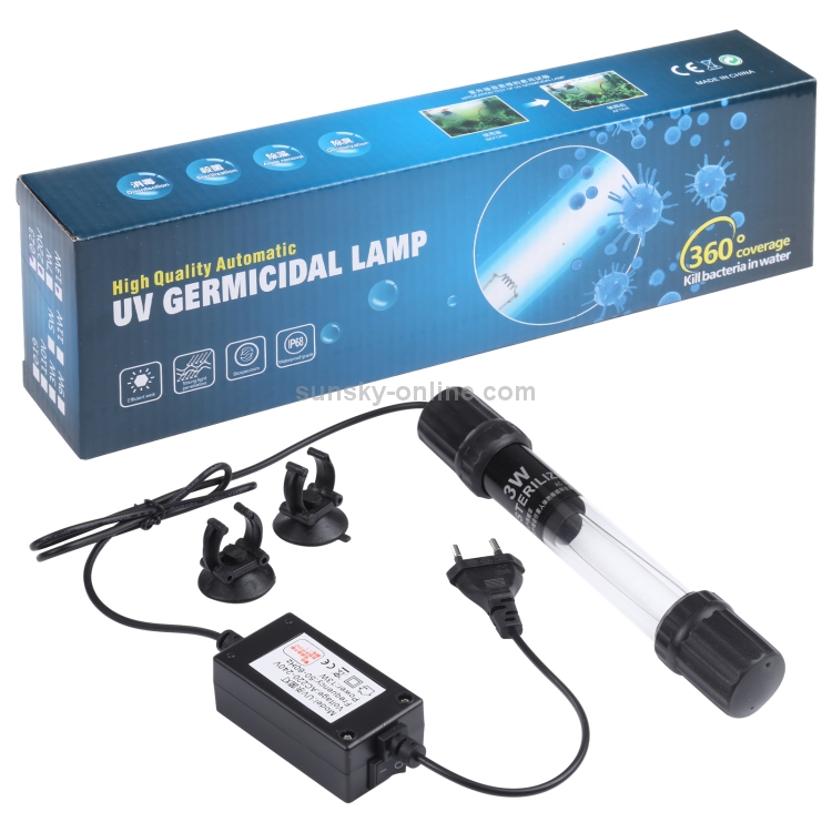 Luz de desinfección de lámpara germicida ultravioleta UV-003 3W para acuario, enchufe de la UE - 2