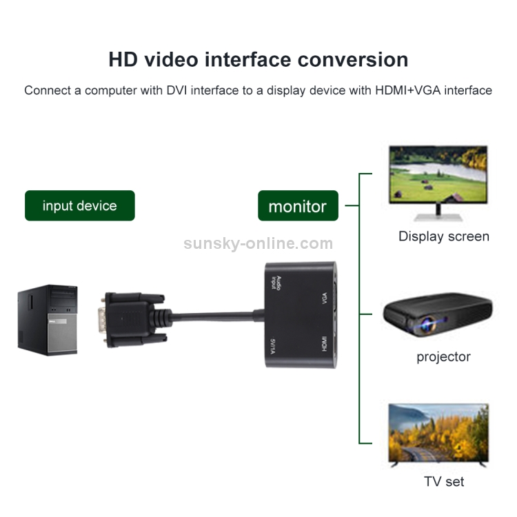 Convertidor adaptador 2 en 1 VGA a HDMI + VGA de 15 pines HDTV con audio - 7