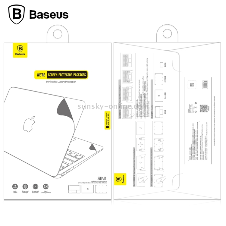 3 PCS Baseus for Macbook Air 13 inch 4H Surface Hardness Anti-scratch Screen Protector Packages Protective Film Cover Kit(1 x 3M Upper Film + 1 x 3M Lower Film + 1 x PET Whole Film)(Silver) 3 PCS Baseus for Macbook Air 13 inch 4H Surface Hardness Anti-scratch Screen Protector Packages Protective Film Cover Kit(1 x 3M Upper Film + 1 x 3M Lower Film + 1 x PET Whole Film)(Silver)
