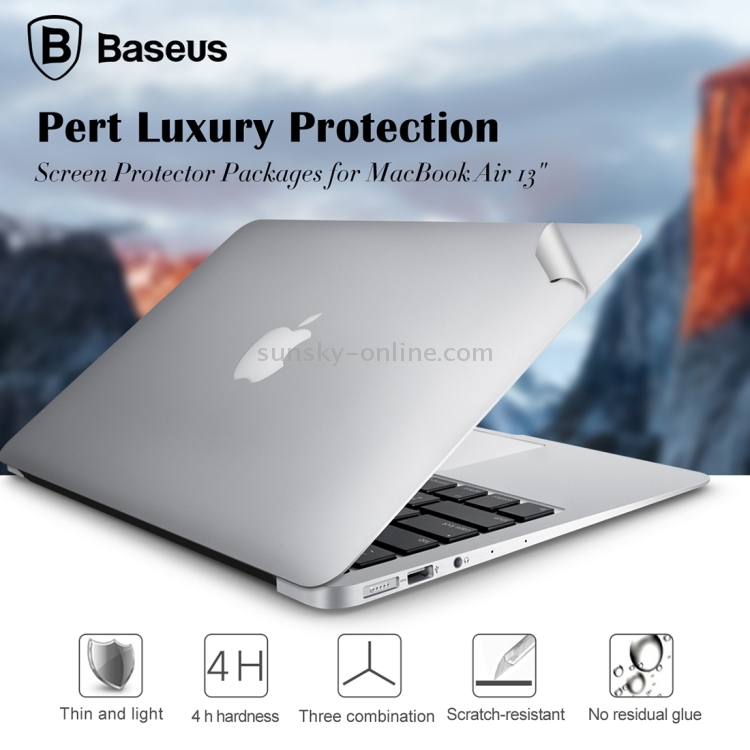 3 PCS Baseus for Macbook Air 13 inch 4H Surface Hardness Anti-scratch Screen Protector Packages Protective Film Cover Kit(1 x 3M Upper Film + 1 x 3M Lower Film + 1 x PET Whole Film)(Silver) 3 PCS Baseus for Macbook Air 13 inch 4H Surface Hardness Anti-scratch Screen Protector Packages Protective Film Cover Kit(1 x 3M Upper Film + 1 x 3M Lower Film + 1 x PET Whole Film)(Silver)