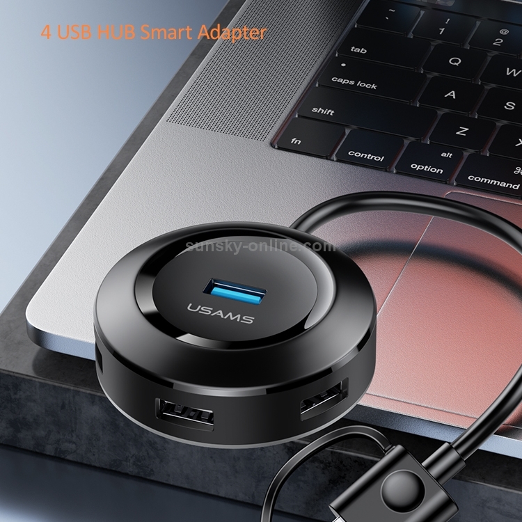 USAMS US-SJ416 Small Round Box USB 3.0 + Type-C 3.0 / 4 USB Intelligent HUB Adapter, Length 120mm(Black) USAMS US-SJ416 Small Round Box USB 3.0 + Type-C 3.0 / 4 USB Intelligent HUB Adapter, Length 120mm(Black)