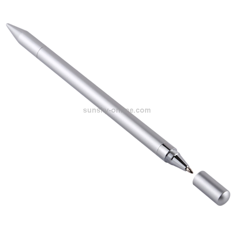 2 in 1 Stationery Writing Tools Metal Ballpoint Pen Capacitive Touch Screen Stylus Pen for Phones, Tablets (Silver)