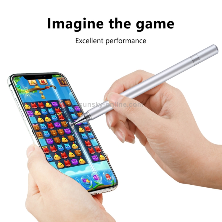 2 in 1 Stationery Writing Tools Metal Ballpoint Pen Capacitive Touch Screen Stylus Pen for Phones, Tablets (Silver)