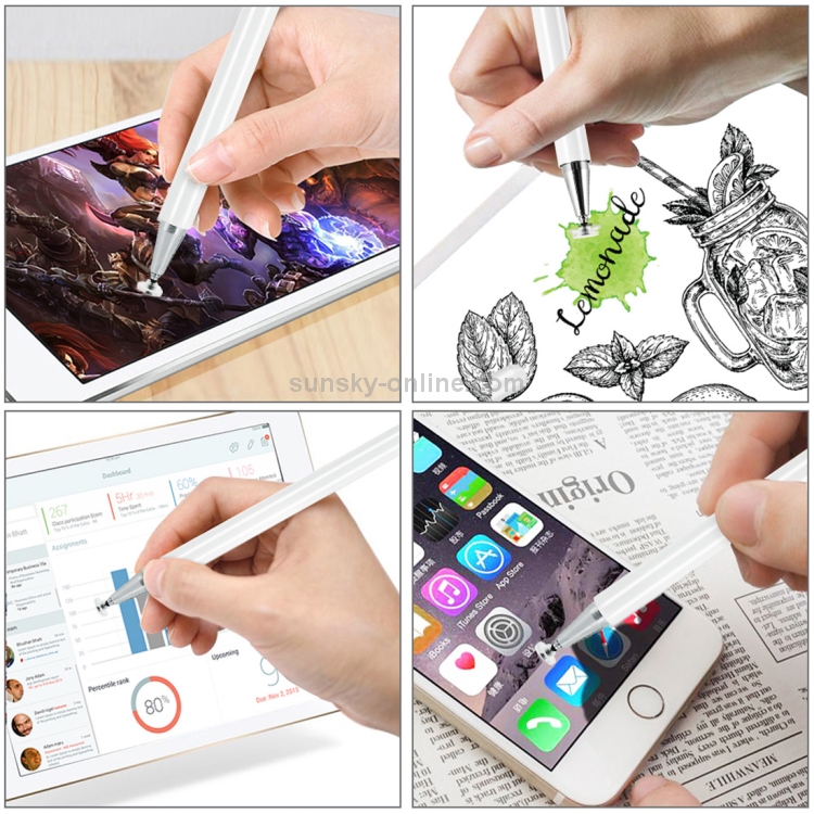 2 in 1 Stationery Writing Tools Metal Ballpoint Pen Capacitive Touch Screen Stylus Pen for Phones, Tablets (Silver)