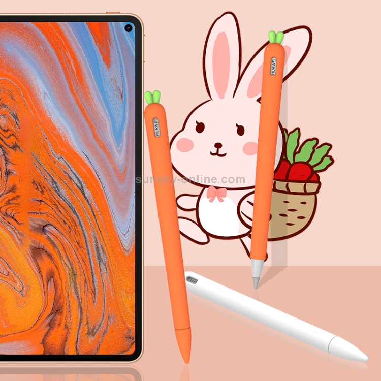 Cubierta protectora de silicona líquida de zanahoria linda con tapa de la pluma y la cubierta de la punta para el lápiz Huawei M (blanco) - B5