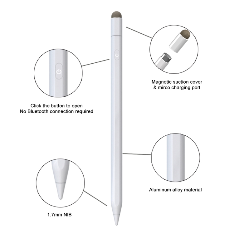 P4 Pro Aluminum Alloy Active Capacitive Stylus Pen(White) P4 Pro Aluminum Alloy Active Capacitive Stylus Pen(White)