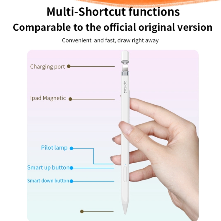 Yesido ST13 Lápiz capacitivo con lápiz óptico inalámbrico Bluetooth multifunción para iPad (blanco) - 6