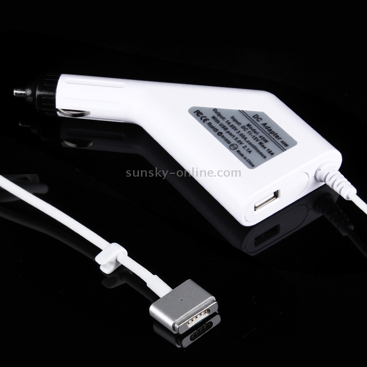 45W 14.85V 3.05A 5 Pin T Style MagSafe 2 Car Charger with 1 USB Port for Apple Macbook A1466 / A1436 / A1465 / A1435 / MD224 / MD231 / MD761 / MD711, Length: 1.7m(White) 45W 14.85V 3.05A 5 Pin T Style MagSafe 2 Car Charger with 1 USB Port for Apple Macbook A1466 / A1436 / A1465 / A1435 / MD224 / MD231 / MD761 / MD711, Length: 1.7m(White)